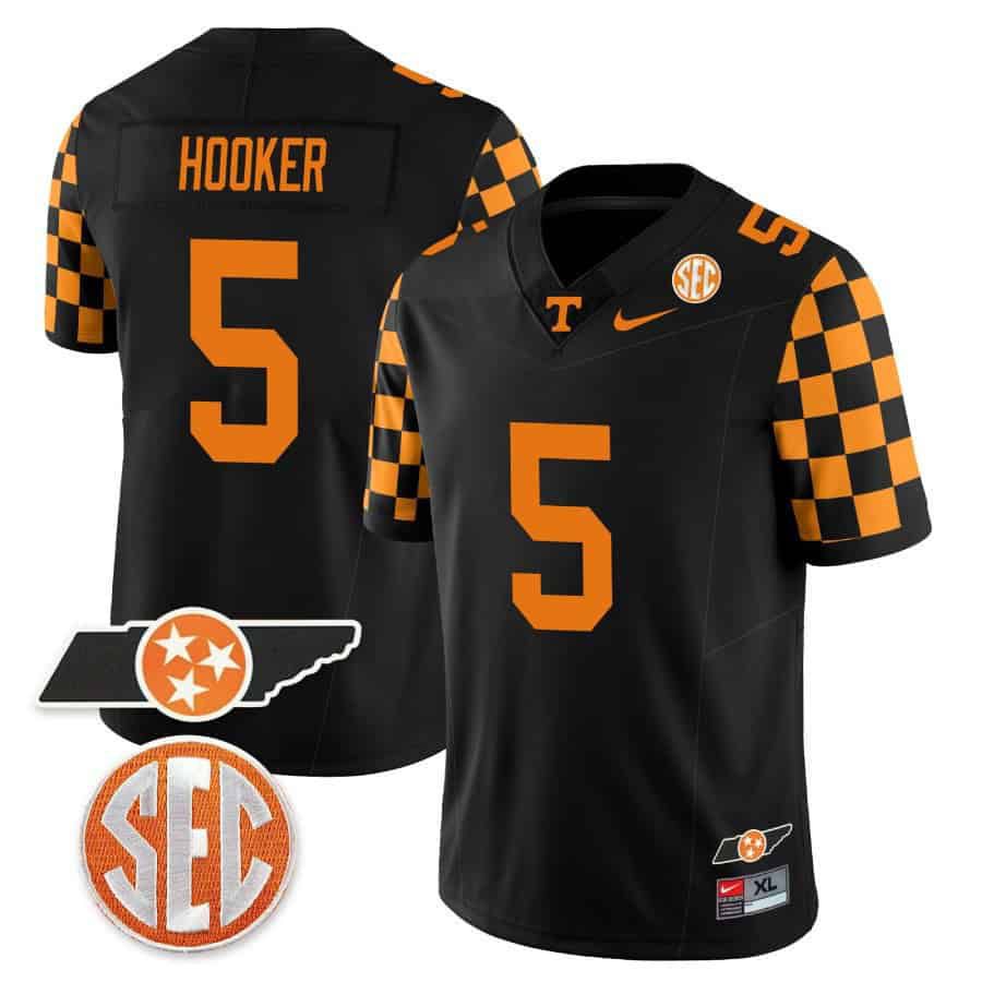 Men Tennessee Volunteers #5 Hooker Black 2024 Nike Checkerboard & Alternate NCAA Jersey style 1